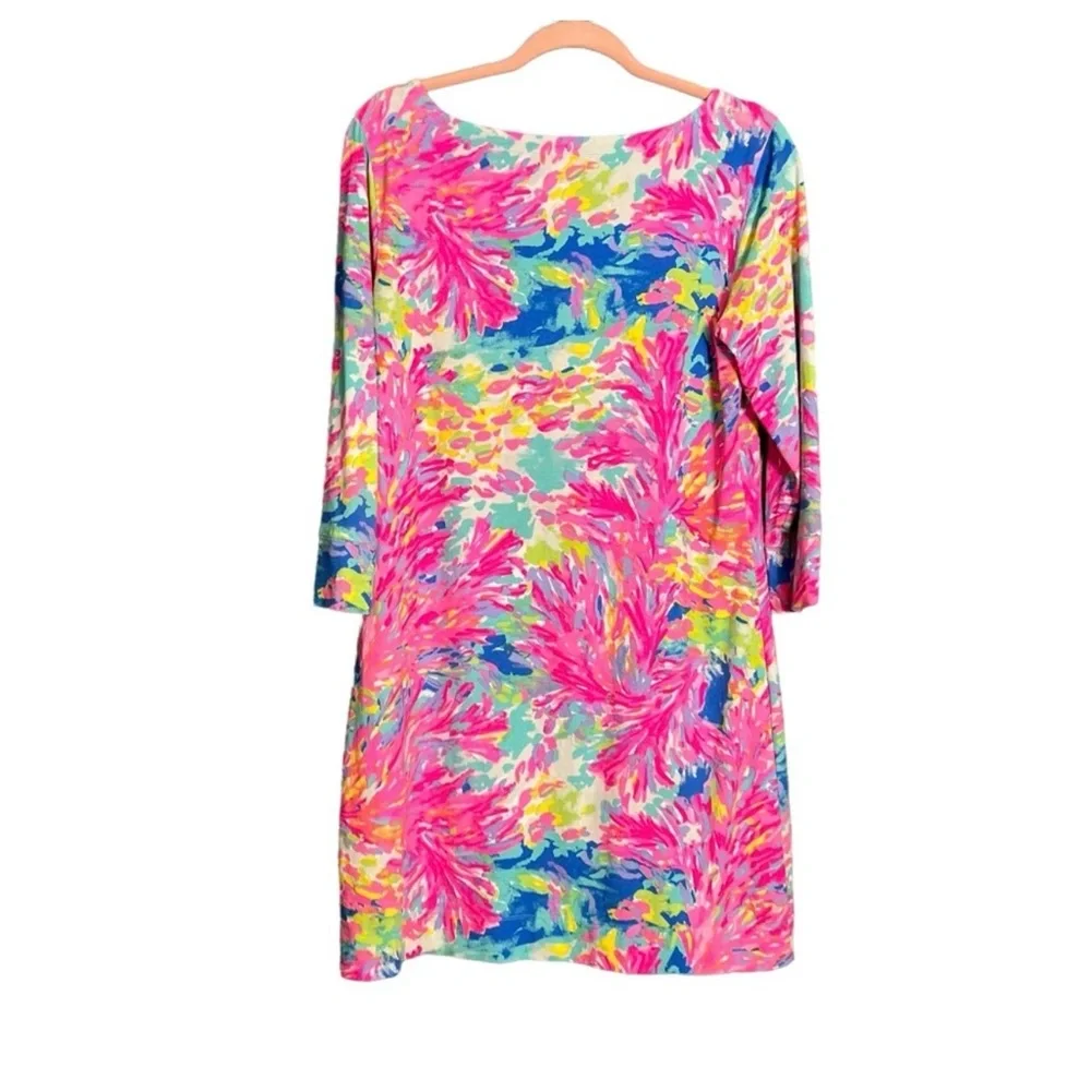 Lilly Pulitzer Coral Reef Print Shift Dress Large 3/4 Sleeve Like New - Picture 2 of 6